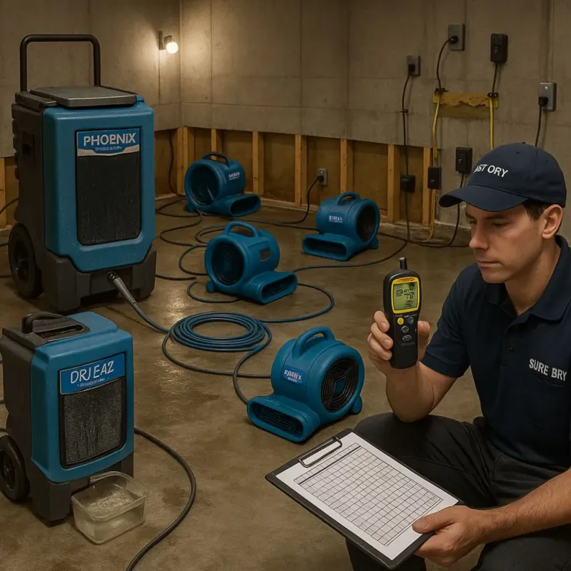 Structural Drying and Dehumidification process in San Juan Capistrano, CA